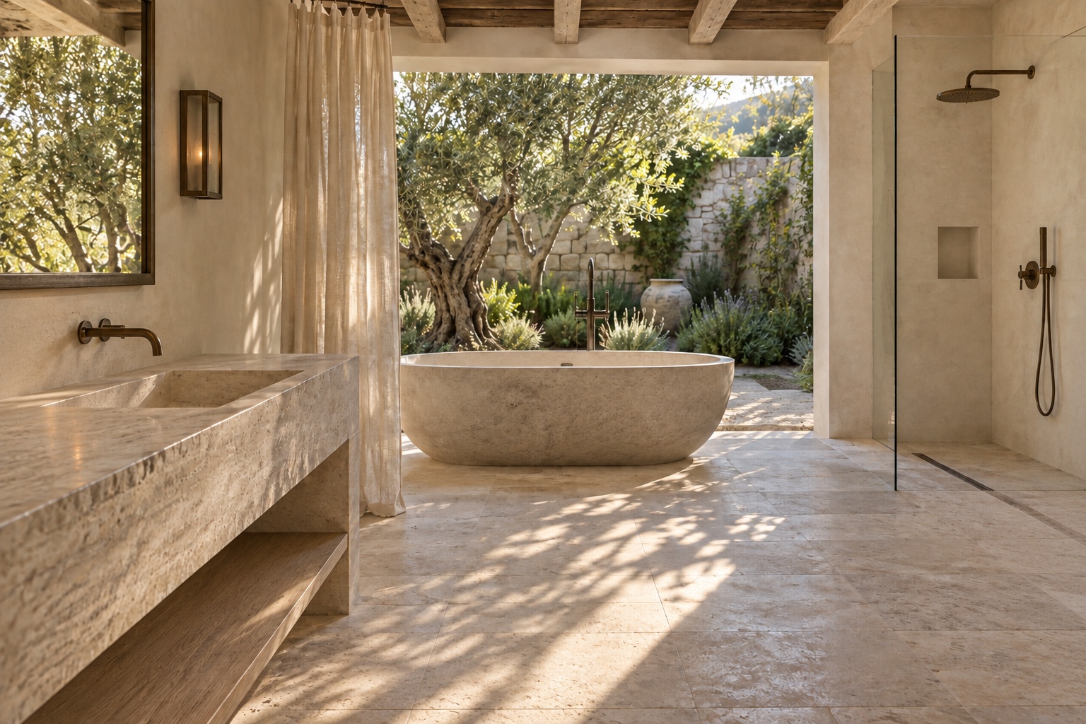 Empty Napa garden bathroom